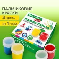 Картинка Краски пальчиковые 04 цвета 40мл. классические, BRAUBERG KIDS с сайта smikon.ru
